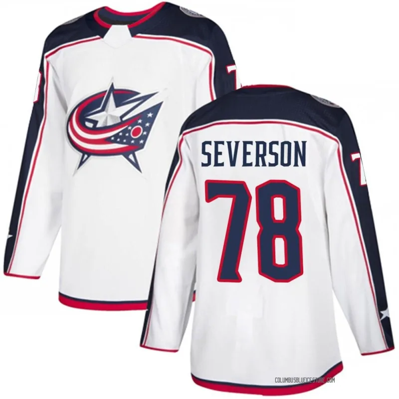White Men's Damon Severson Columbus Blue Jackets Authentic Away Jersey
