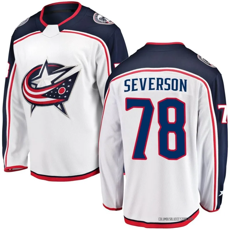 White Men's Damon Severson Columbus Blue Jackets Breakaway Away Jersey