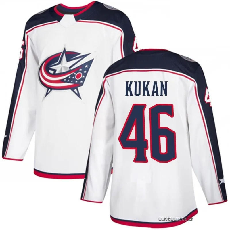 White Youth Dean Kukan Columbus Blue Jackets Authentic Away Jersey